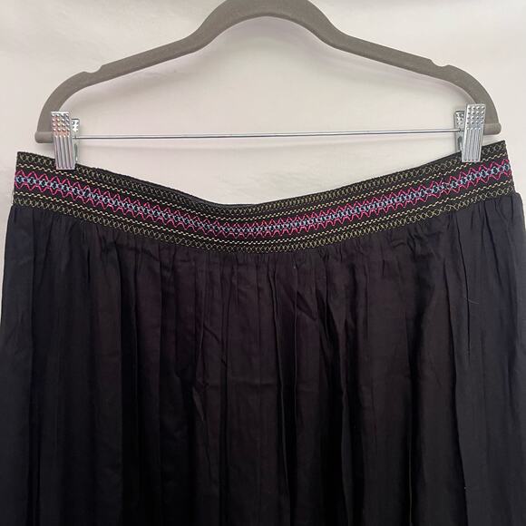 Linda Anderson Boho Maxi Skirt Sz XL Black Festival Embroidered Smocking Peasant - Picture 2 of 12